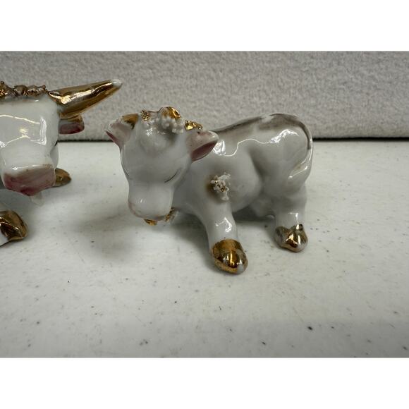 VTG 1950s‎ White & Gold Porcelain Bull Figurine Small Mid Century Accent Decor - Picture 5 of 5